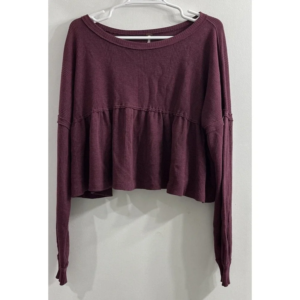 Free People Forever Your Girlfriend Top Womens Small Burgundy Babydoll Oversized
